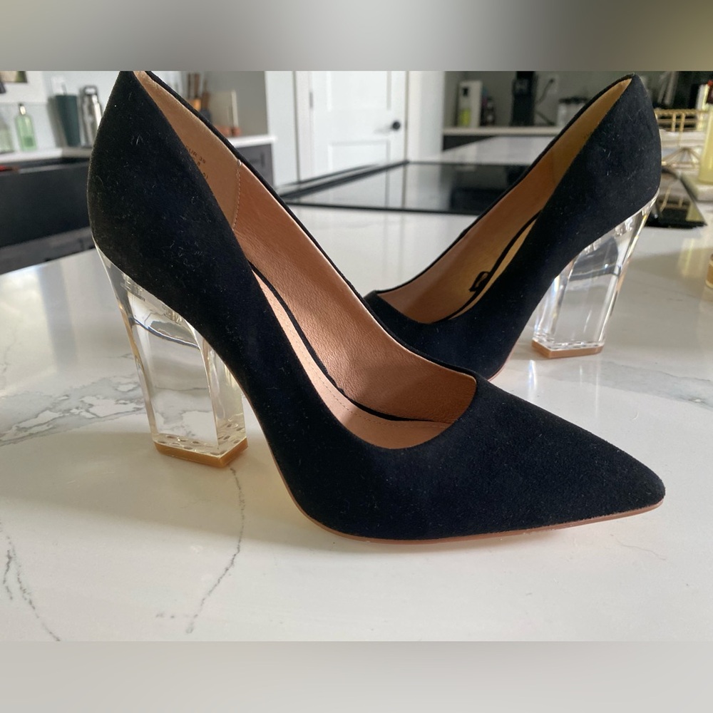 H&M elegant Black Women Heels pumps Clear heel 7.5 / 8